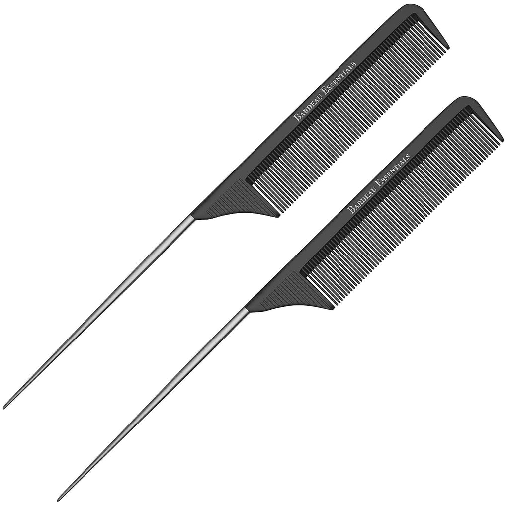 Professional 8.8 Inch Tail Comb - Black Carbon Fiber And Stainless Steel Pintail - Anti Static And Heat Resistant Teasin