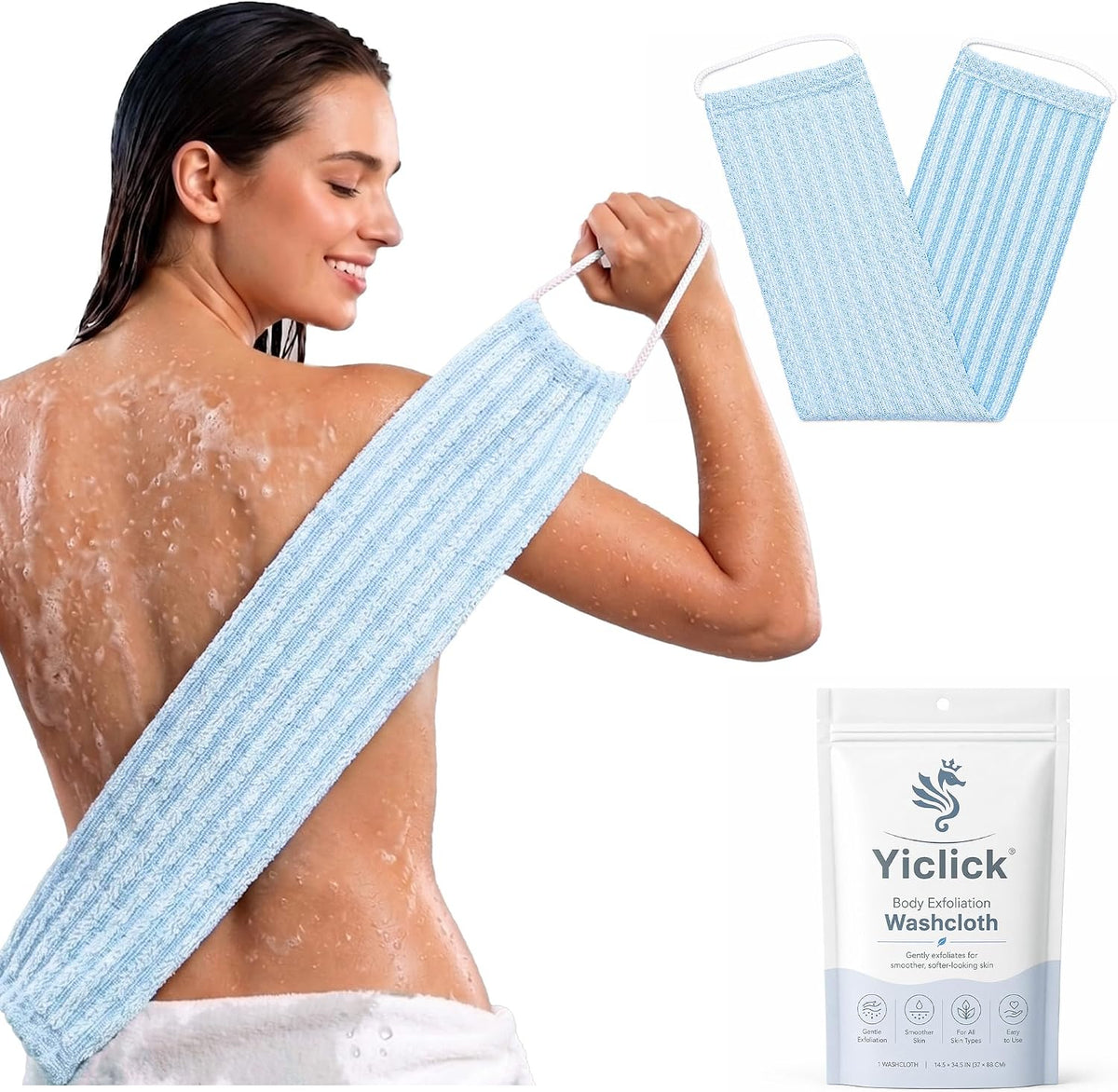 Dual-Textured Exfoliating Washcloth Towel - Back Scrubber for Use in Shower Bath, Exfoliating Body Scrubber Exfoliator, 
