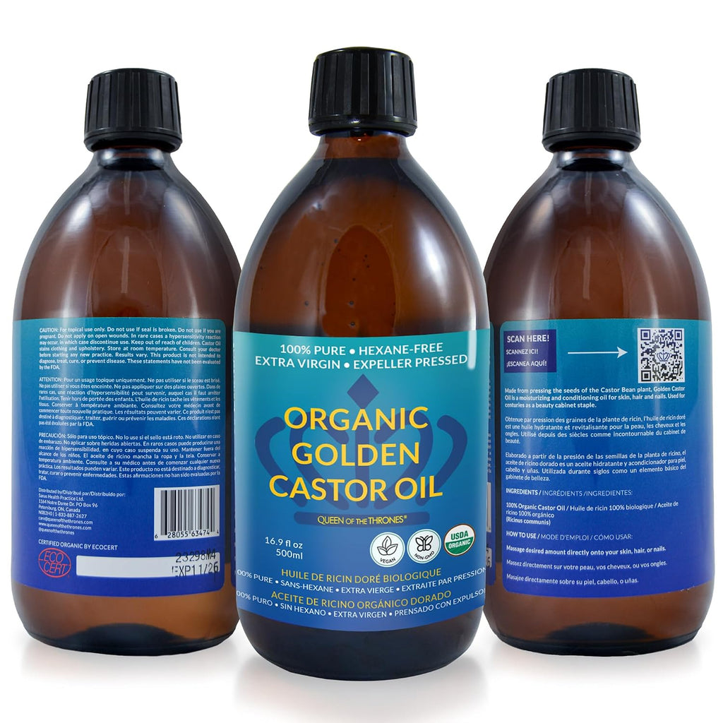 QUEEN OF THE THRONES Organic Golden Castor Oil, 16.9 oz, 500 ml