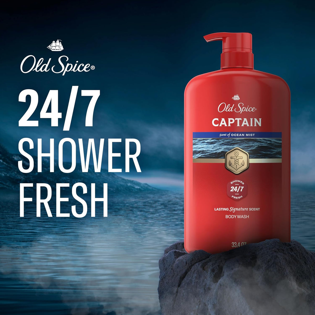 Old Spice Body Wash for Men, Long-Lasting Captain Scent, 33.4 fl oz