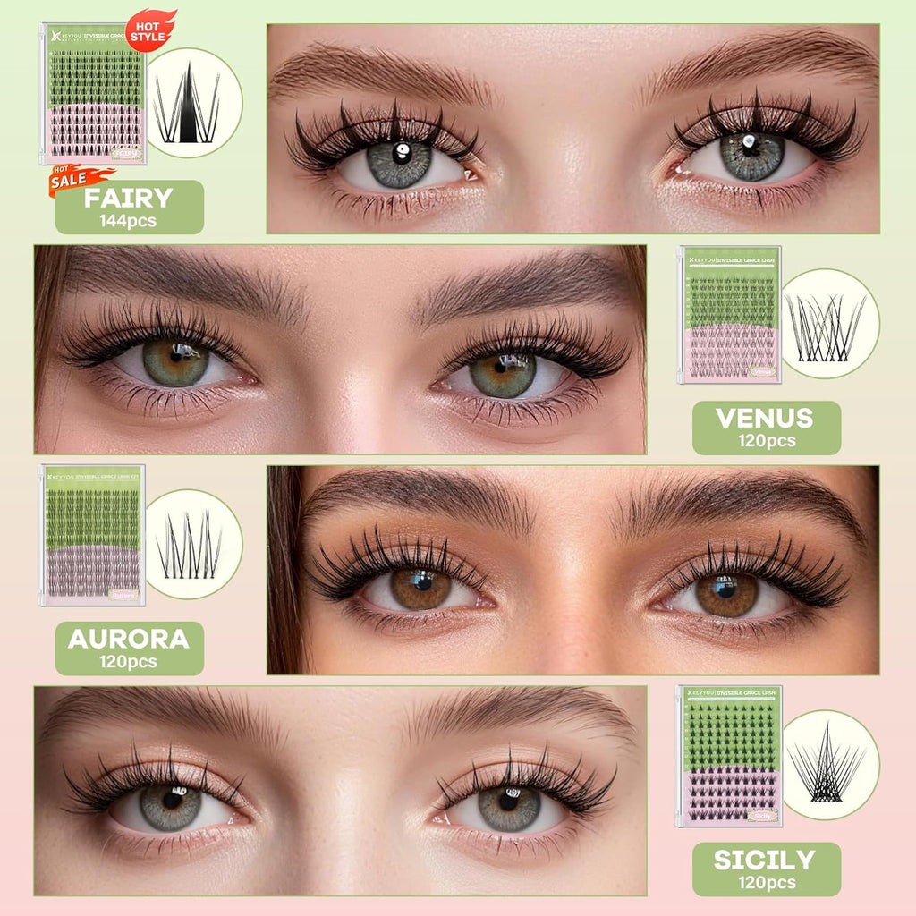 KEYYOU Natural Lash Clusters,Aurora Wispy Lashes,Seamless Mascara Look