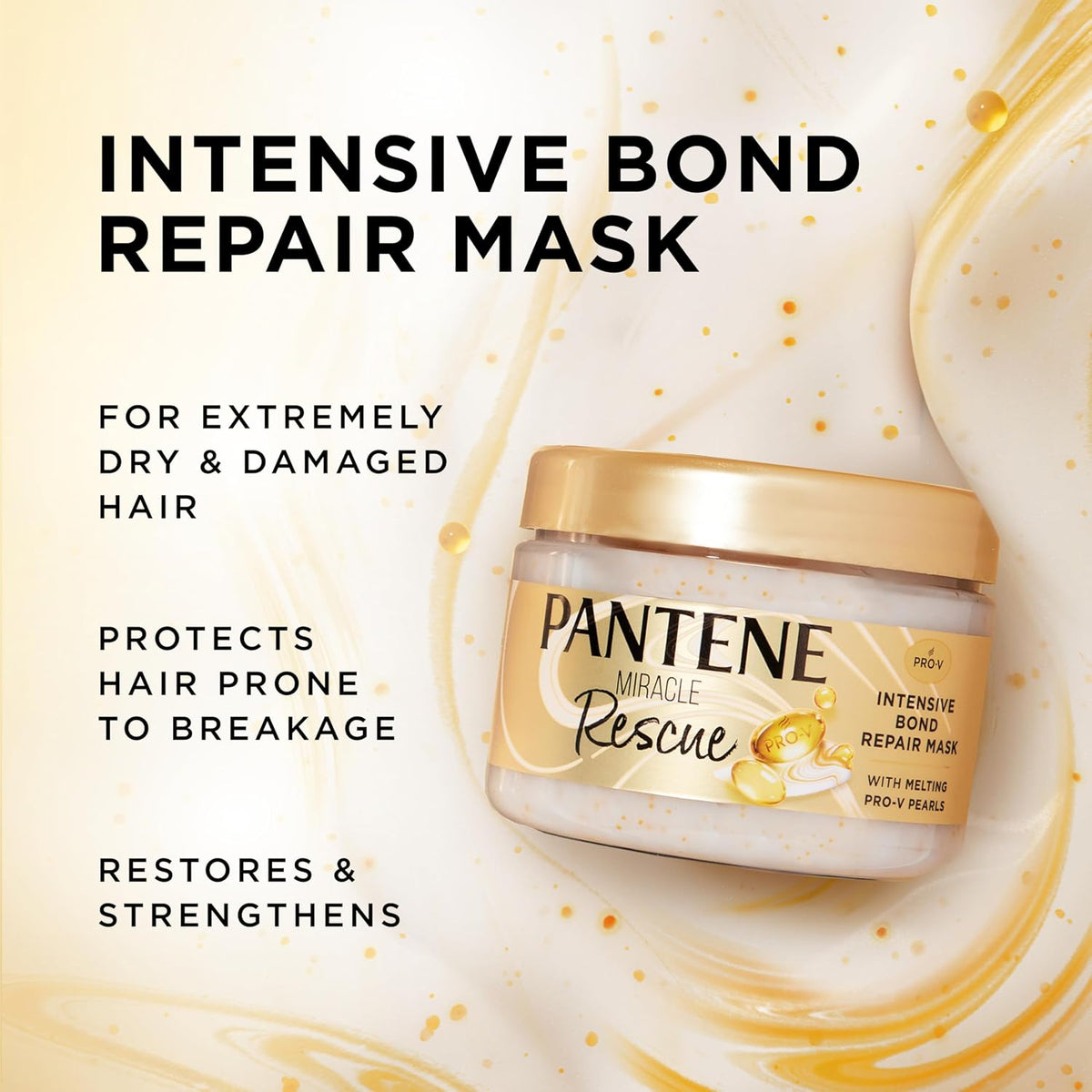 Pantene Miracle Rescue Hair Mask, Intensive Bond Repair with Melting Pro-V Pearls, Melts Away Damage, Builds Bonds, Stre