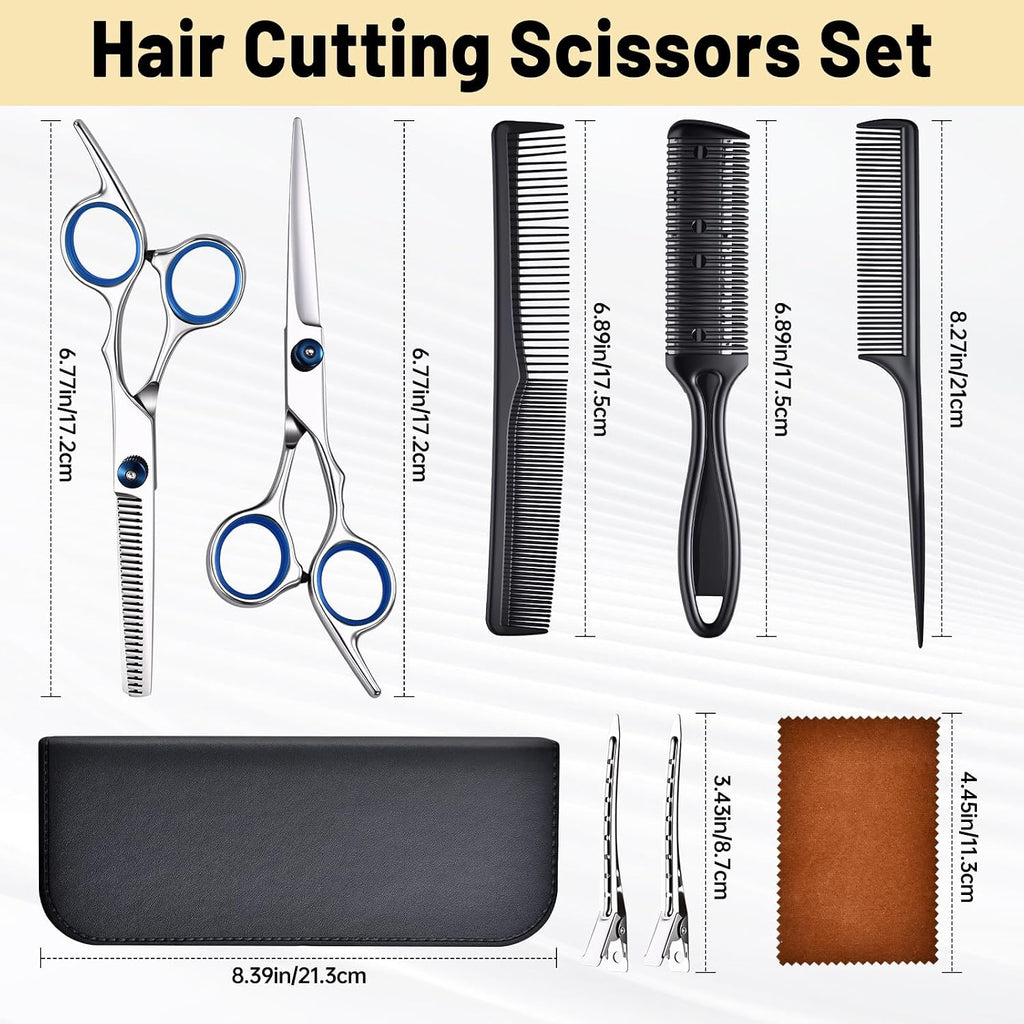Hair Cutting Scissors Set, 4Cr13MoV Cutting and Thinning Shears, 9-Piece