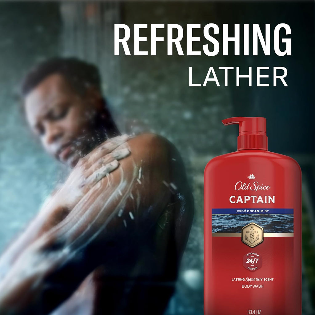 Old Spice Body Wash for Men, Long-Lasting Captain Scent, 33.4 fl oz