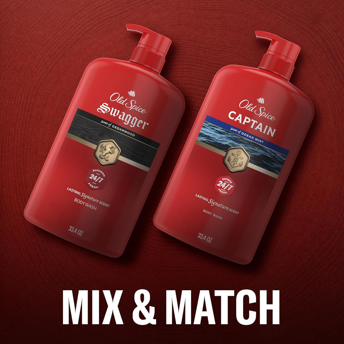 Old Spice Body Wash for Men, Long-Lasting Captain Scent, 33.4 fl oz