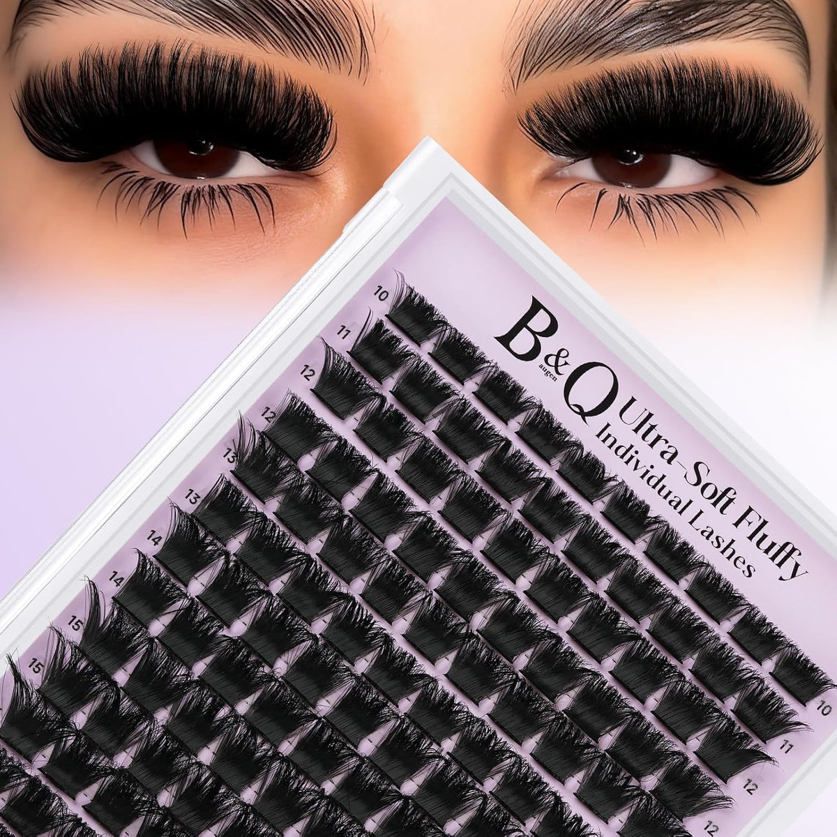 B&Q Fluffy Lash Clusters 200D,Dramatic Full Eyelash Clusters Volume 10-18mm