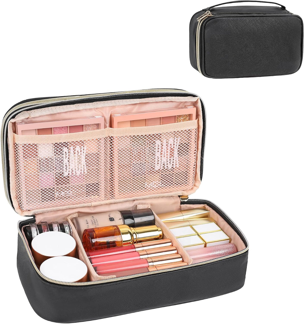 Relavel Travel Makeup Bag, Small Floral Cosmetic Bag with Handle for Trip