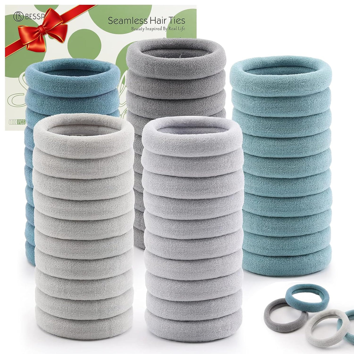 Bessrung 100PCS Black Seamless Elastic Hair Ties No Damage for Women Girls