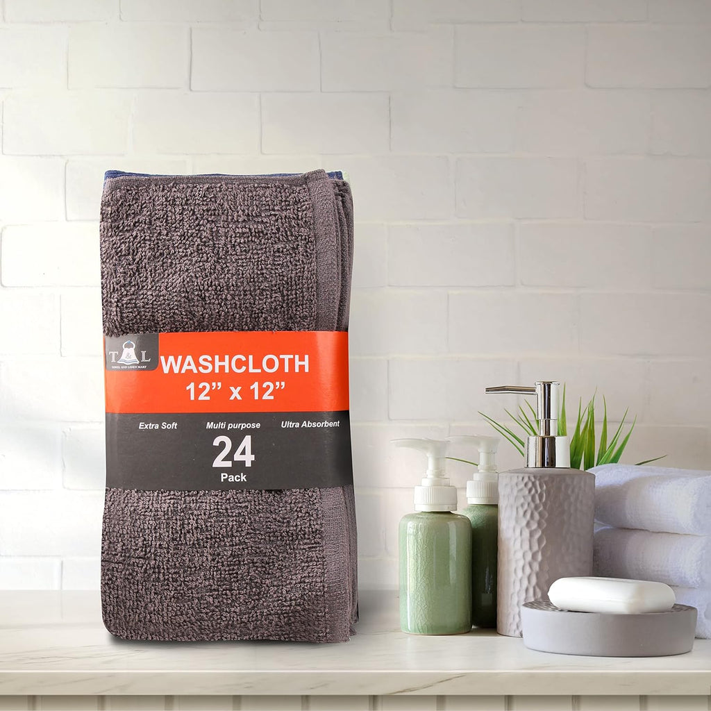 Towel and Linen Mart 100% Cotton - 24 Pack Wash Cloth Set - Flannel Face Cloths, Highly Absorbent and Soft Feel Fingerti