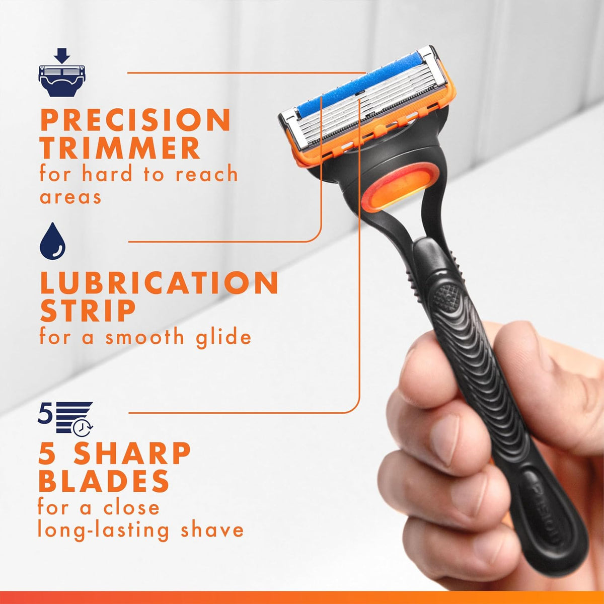Gillette Fusion5 Razors for Men, 1 Razor, 4 Blade Refills, Lubrastrip for a More Comfortable Shave