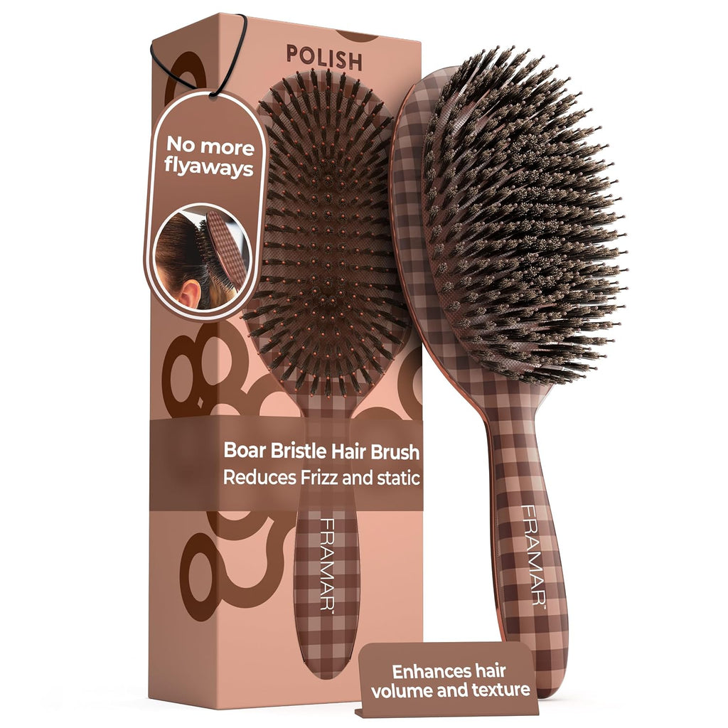 FRAMAR Soft Boar Bristle Hair Brush For Women, Boars Hair Brush For Women