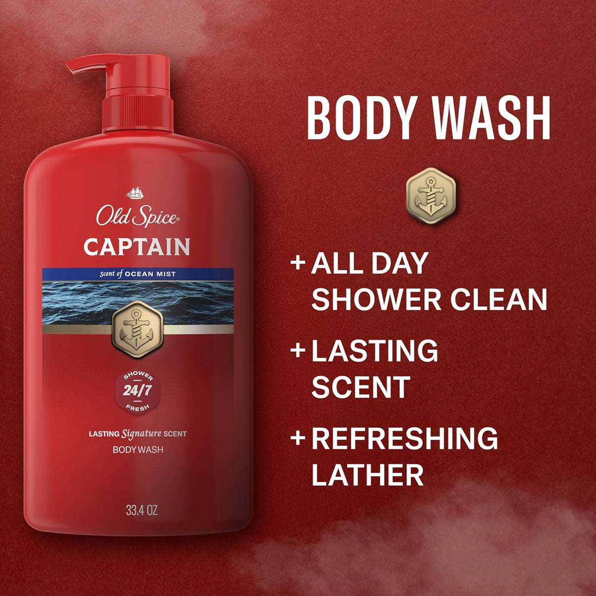 Old Spice Body Wash for Men, Long-Lasting Captain Scent, 33.4 fl oz