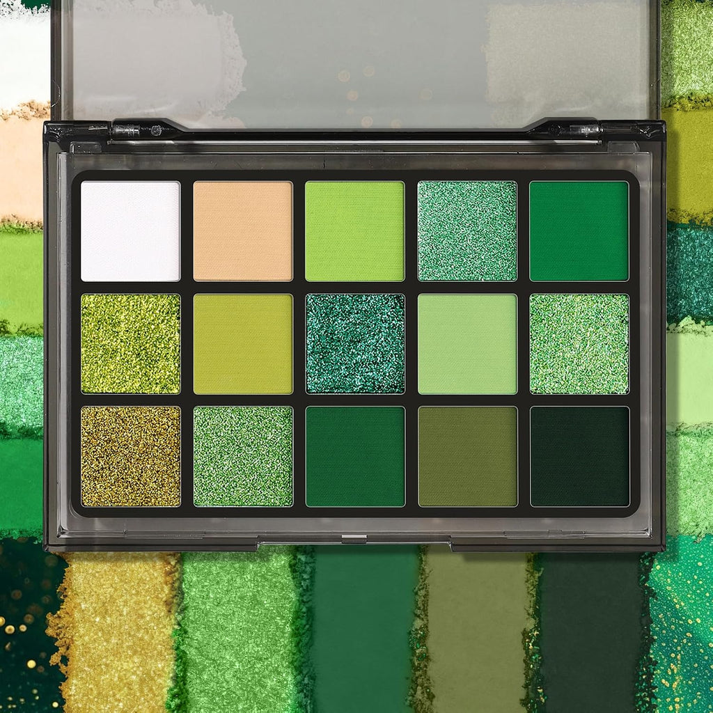 UCANBE Green Eyeshadow Makeup Palette, 15 Colors Bright Dark Green Shimmer Matte Metallic Glitter Eye Shadow, Forest Eme