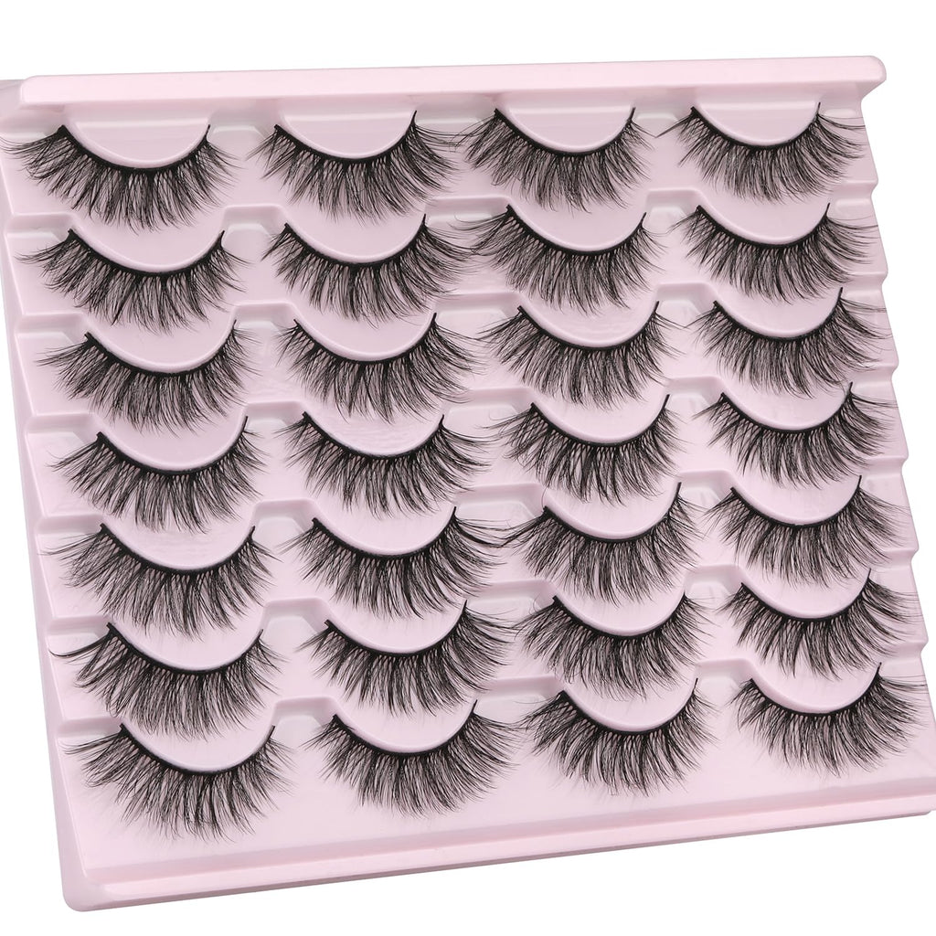 False Eyelashes 14mm Faux 3D Mink Lashes Natural Look Cat Eye Wispy Lashes Pack by Kiromiro, 14 Pairs