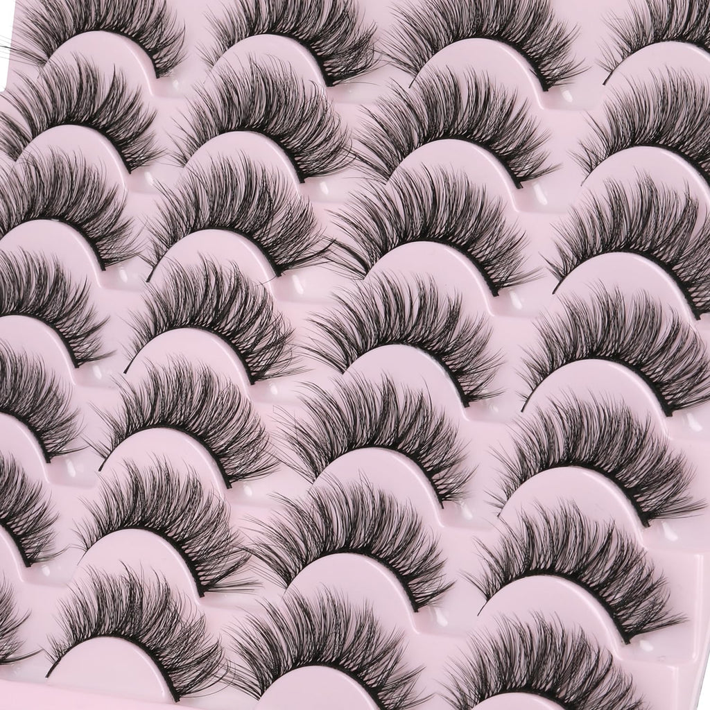 False Eyelashes 14mm Faux 3D Mink Lashes Natural Look Cat Eye Wispy Lashes Pack by Kiromiro, 14 Pairs