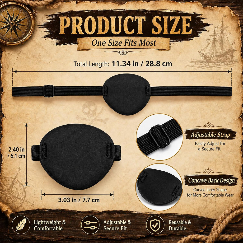 Eye Patch for Adults – Soft Black Eyepatch for Pirate Costume, Cosplay, Halloween, Adjustable Eye Patches for Dress Up