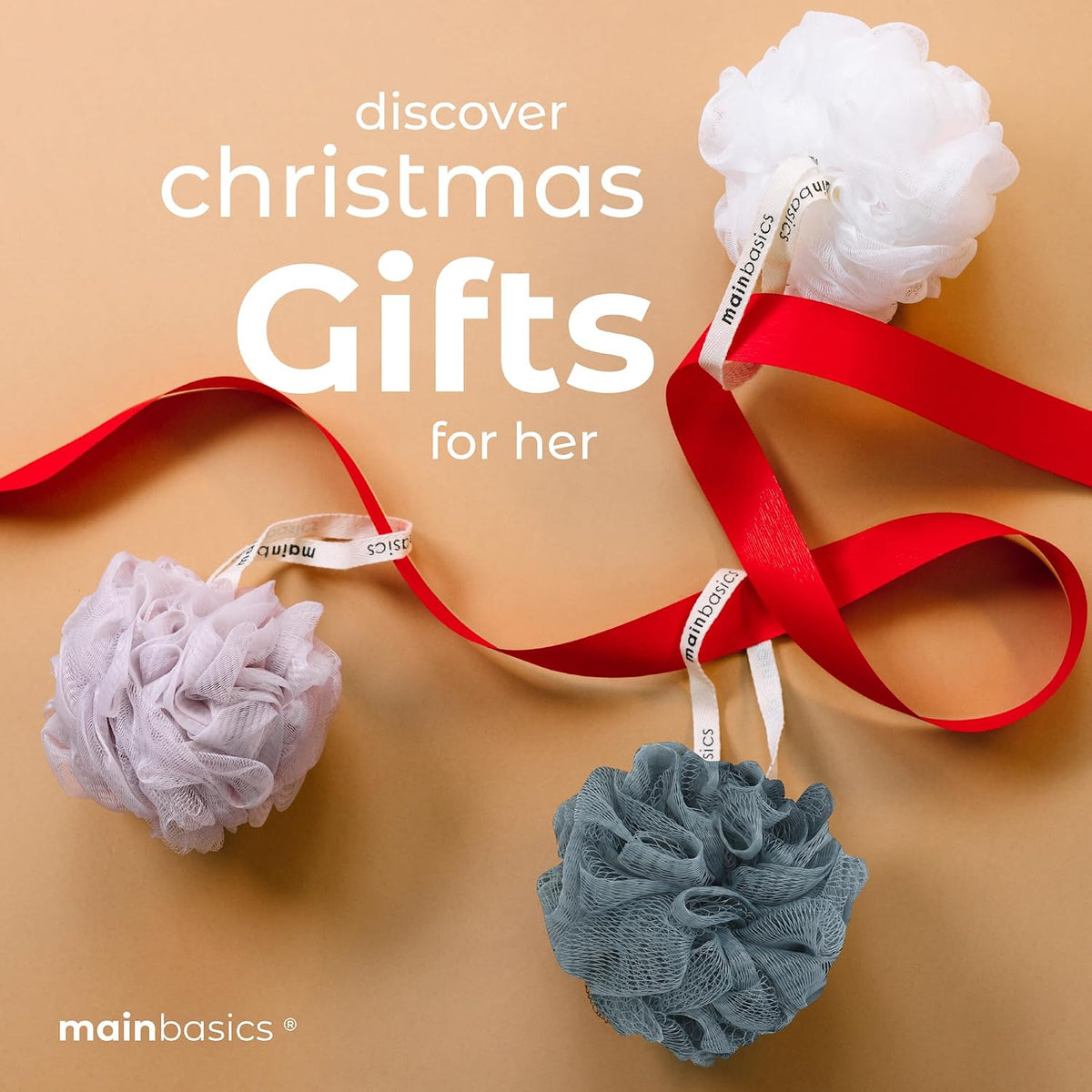 MainBasics Shower Loofah Sponge Pouf, Set of 3, Airy Blossom