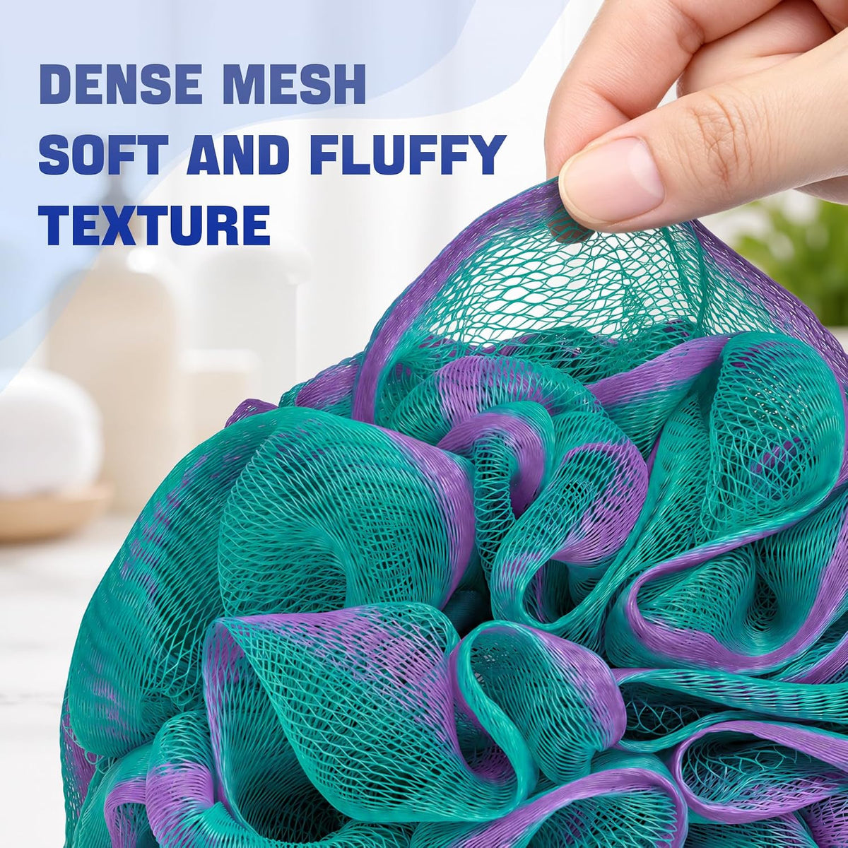 AmazerBath Loofah Sponge 75g/Piece, Exfoliating Bath Sponge Body Scrubber - Loofa Set of 4 Flower Color (Large, Green-Pu