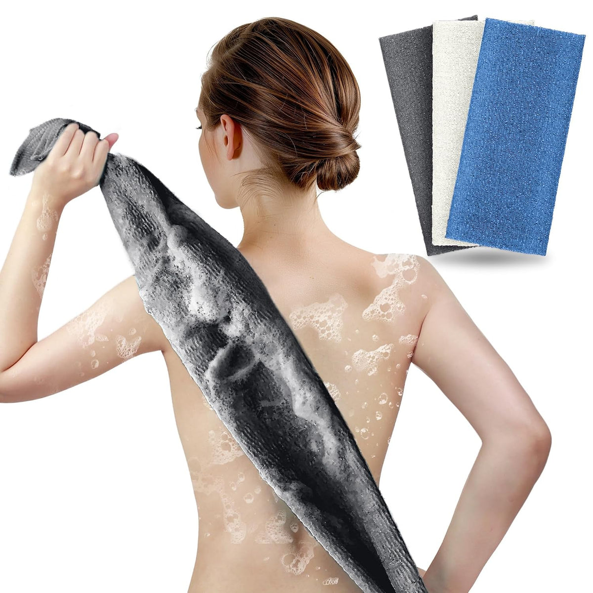 Exfoliating Washcloth & Japanese Shower Towel, 3 Pack, Body Scrubber