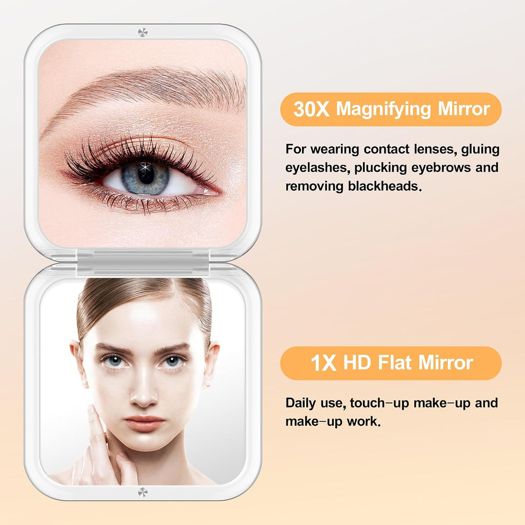 MIYADIVA Compact Mirror, 30X Magnifying Mirror, Pocket Mirror for Purse, Travel Makeup Mirror with 30X/1X Magnification,