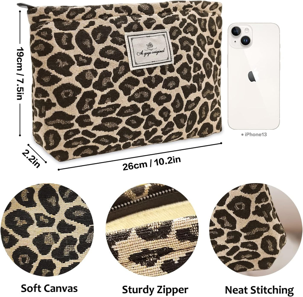 Leopard Makeup Bag Organizer Cosmetic Bags for Women and Girls,Travel Toiletry Bag Large Capacity Canvas Makeup Zipper P