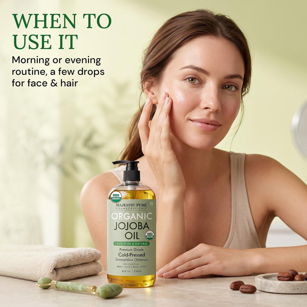 Majestic Pure USDA Organic Jojoba Oil 100% Pure & Natural Hair Tonic- 8 Oz