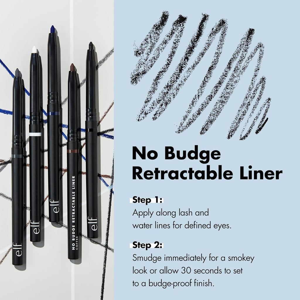e.l.f. No Budge Retractable Eyeliner, Creamy, Ultra-Pigmented & Waterproof, Creates Bold & Defined Lines, Vegan & Cruelt