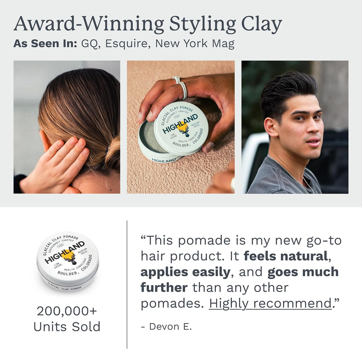 Highland Glacial Hair Clay Pomade - Award winning hair styling clay for men and women made with 100% all natural and org