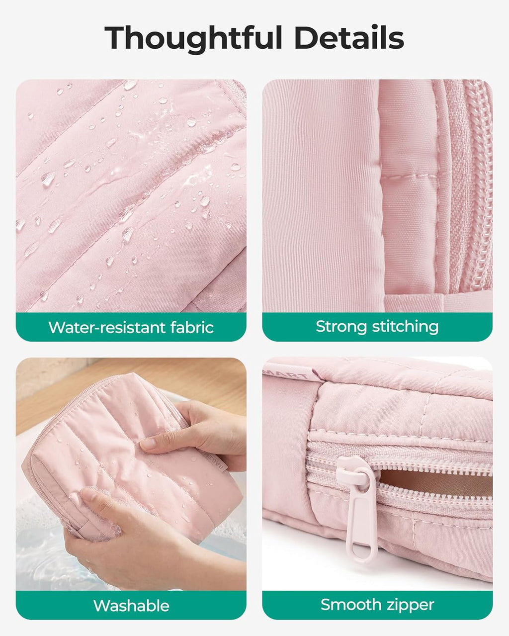 BAGSMART Small Makeup Bag for Women with Slip-in Pocket, Baby Pink