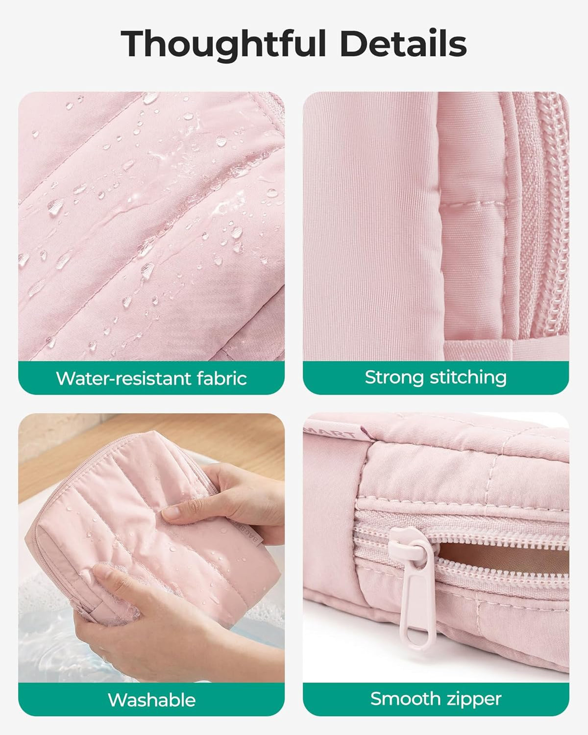 BAGSMART Small Makeup Bag for Women with Slip-in Pocket, Baby Pink