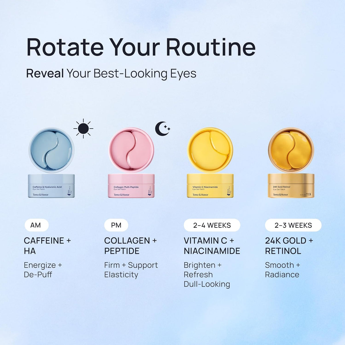 TEREZ & HONOR Caffeine Under Eye Patches - 60 Korean Hydrogel Eye Masks for Puffy Eyes & Dark Circles with Hyaluronic Ac