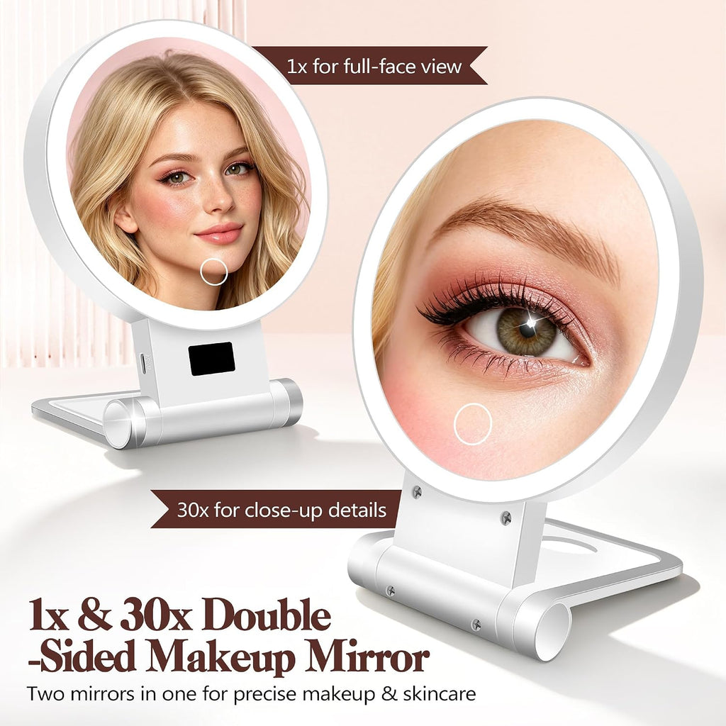 Magnifying Mirror with Light 30X, 2000mAh 1X/ 30X Magnifying Makeup Mirror with Standable Base & Tweezers, 3 Color Modes