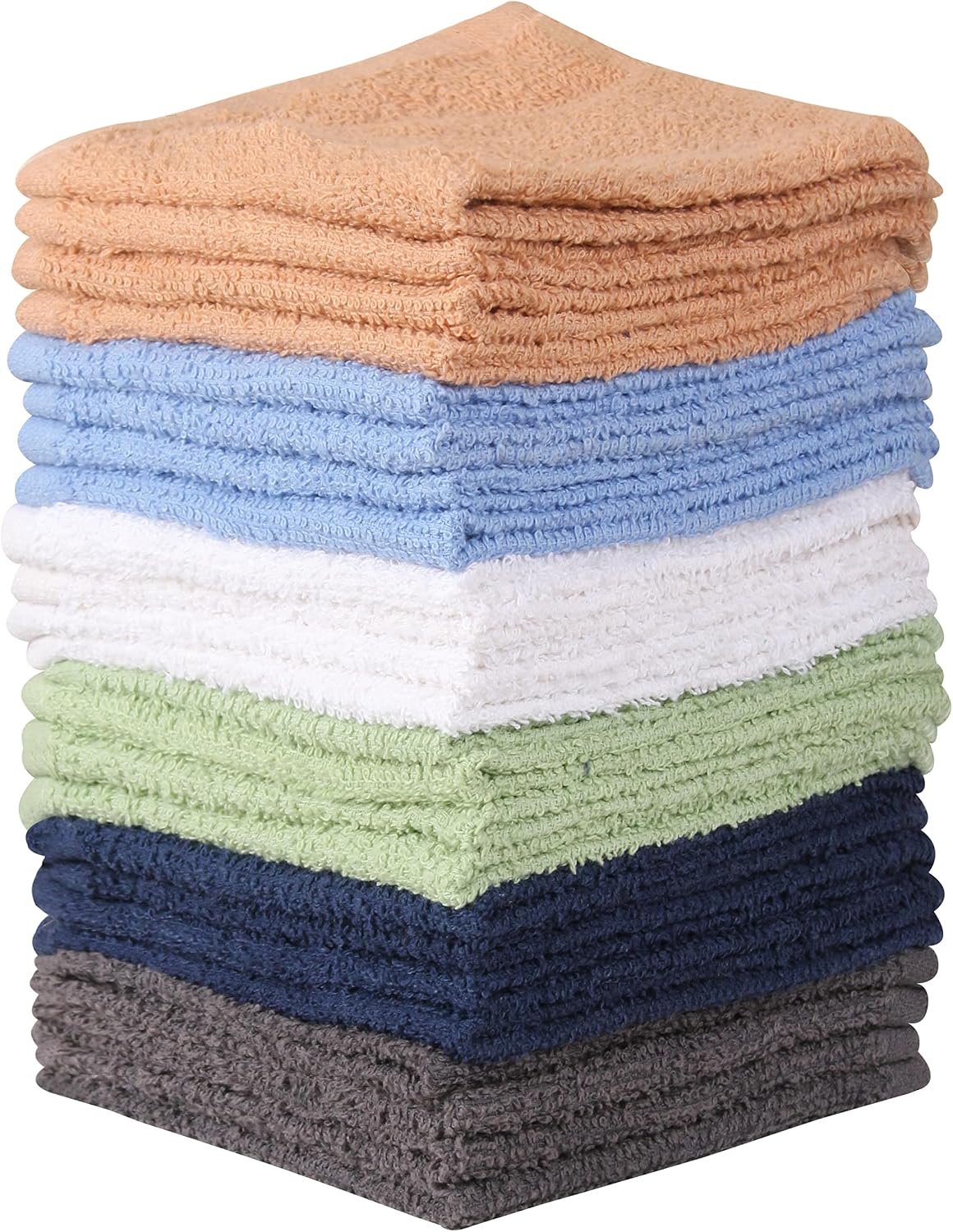 Towel and Linen Mart 100% Cotton - 24 Pack Wash Cloth Set - Flannel Face Cloths, Highly Absorbent and Soft Feel Fingerti