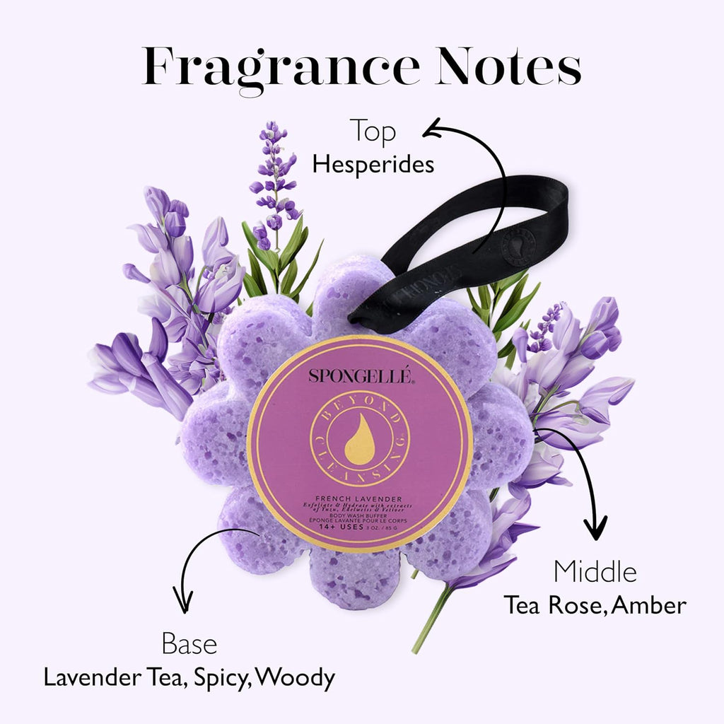 Spongellé French Lavender Wild Flower Bath Sponge | Built-in Body Wash & Body Scrubber, Shower Loofah Sponge for Women |