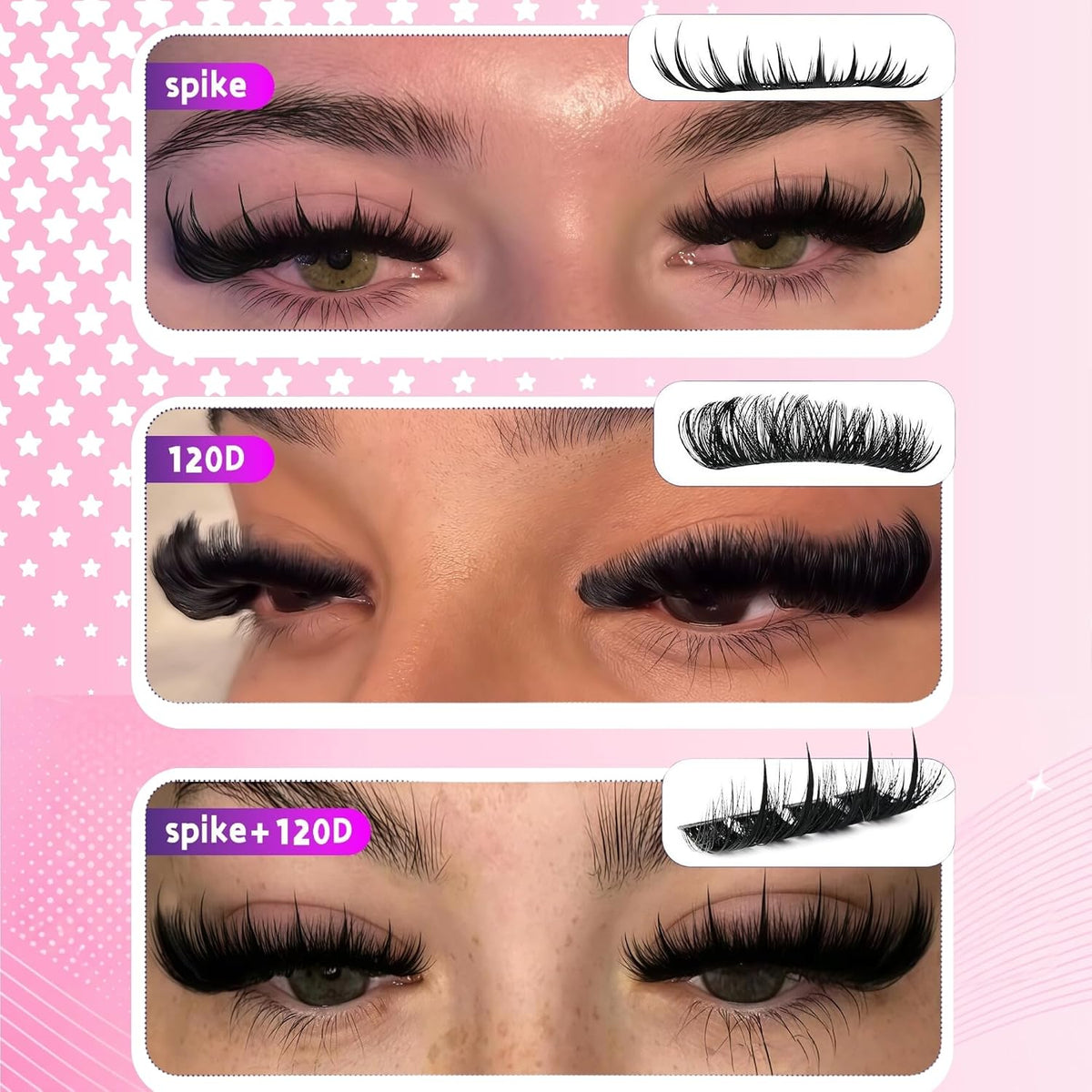 680PCS Fairy Lash Clusters Kit with Spikes Fluffy Volume T50 80D 100D 120D