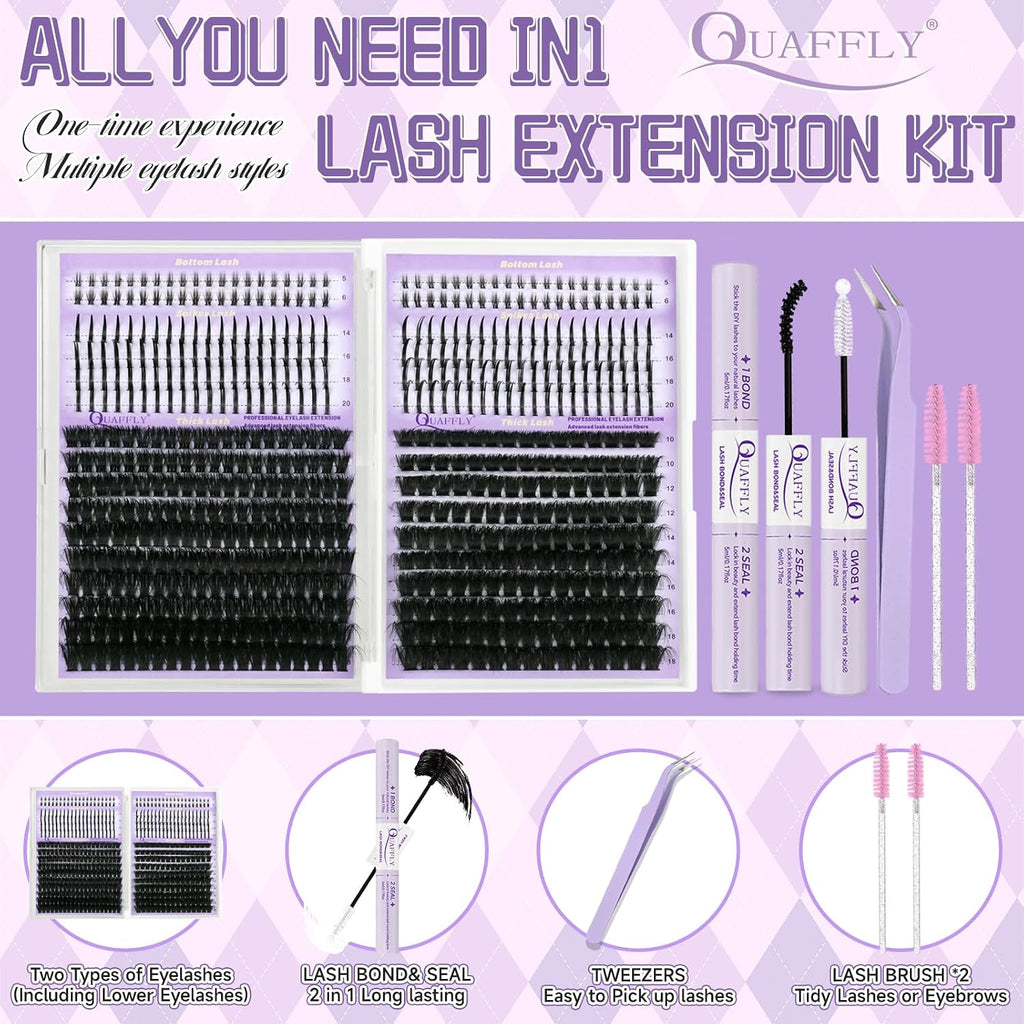 DIY Lash Extension Kit 100D+150D Volume Lash Clusters with Spikes Lash Extension Kit Bottom Lashes Wispy Cluster Eyelash