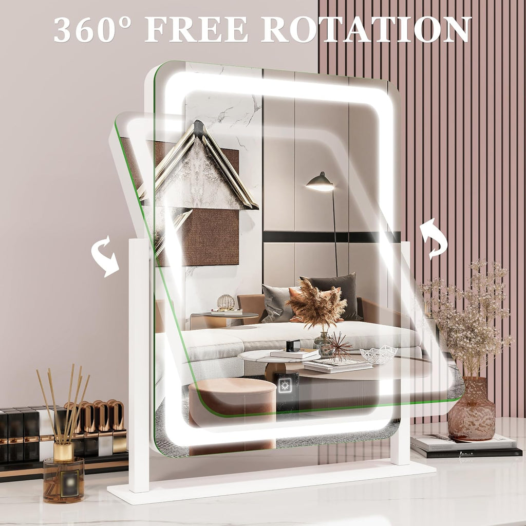 ROLOVE Vanity Mirror with Lights for Desk, 12.6"x15", Dimmable, White