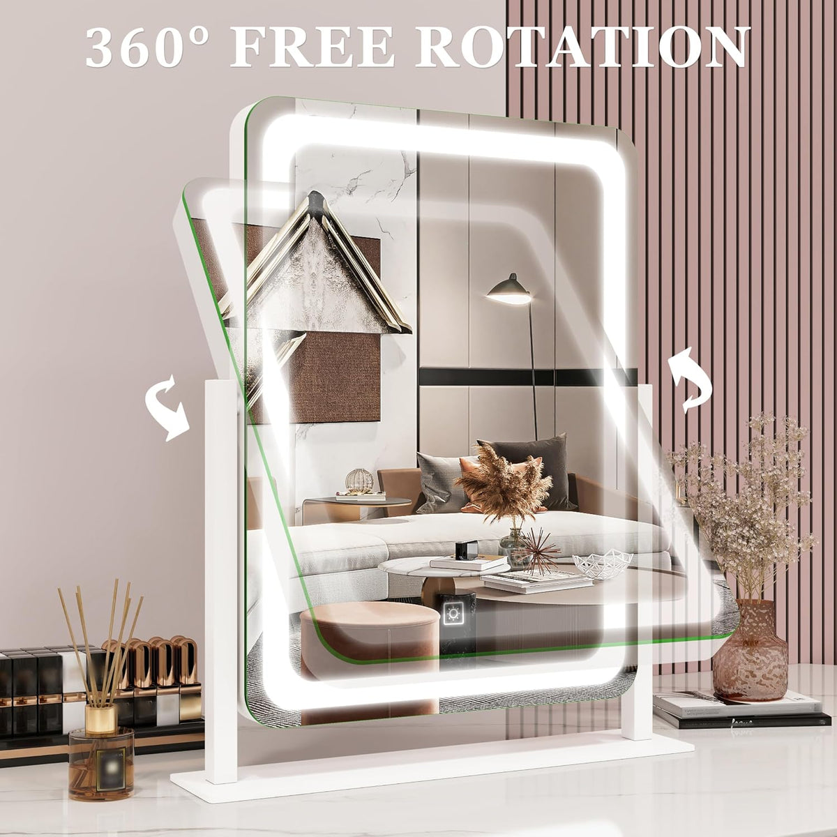 ROLOVE Vanity Mirror with Lights for Desk, 12.6"x15", Dimmable, White
