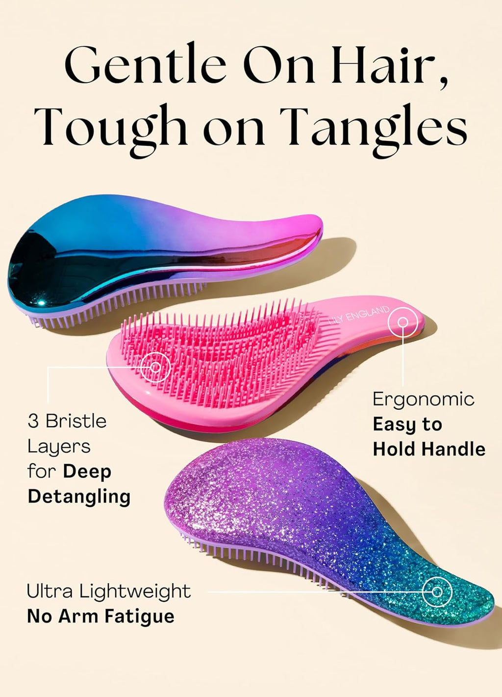 Lily England Detangler Brush for Women & Toddlers, Wet & Dry Hair Brush