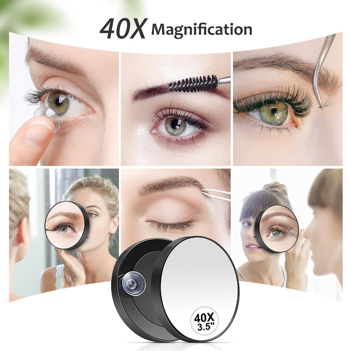 MIYADIVA 40X Magnifying Mirror, 3.5 Inch Round Compact Mirror with Suction Cup, Stainless Steel Tweezers, Perfect for Ma