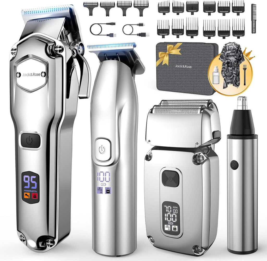 Jack & Rose Hair Clippers for Men Set Professional, Cordless Men Hair Trimmer, Electric Shavers, Barber kit, 4 in 1,LED 