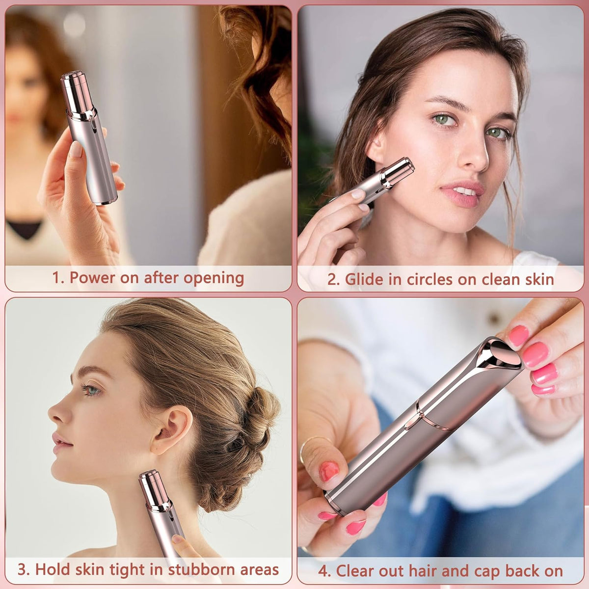 Facial Hair Remover for Women - as Seen on TV Painless Face Shaver - Electric Hair Removal Device for Face Lips Peach Fu
