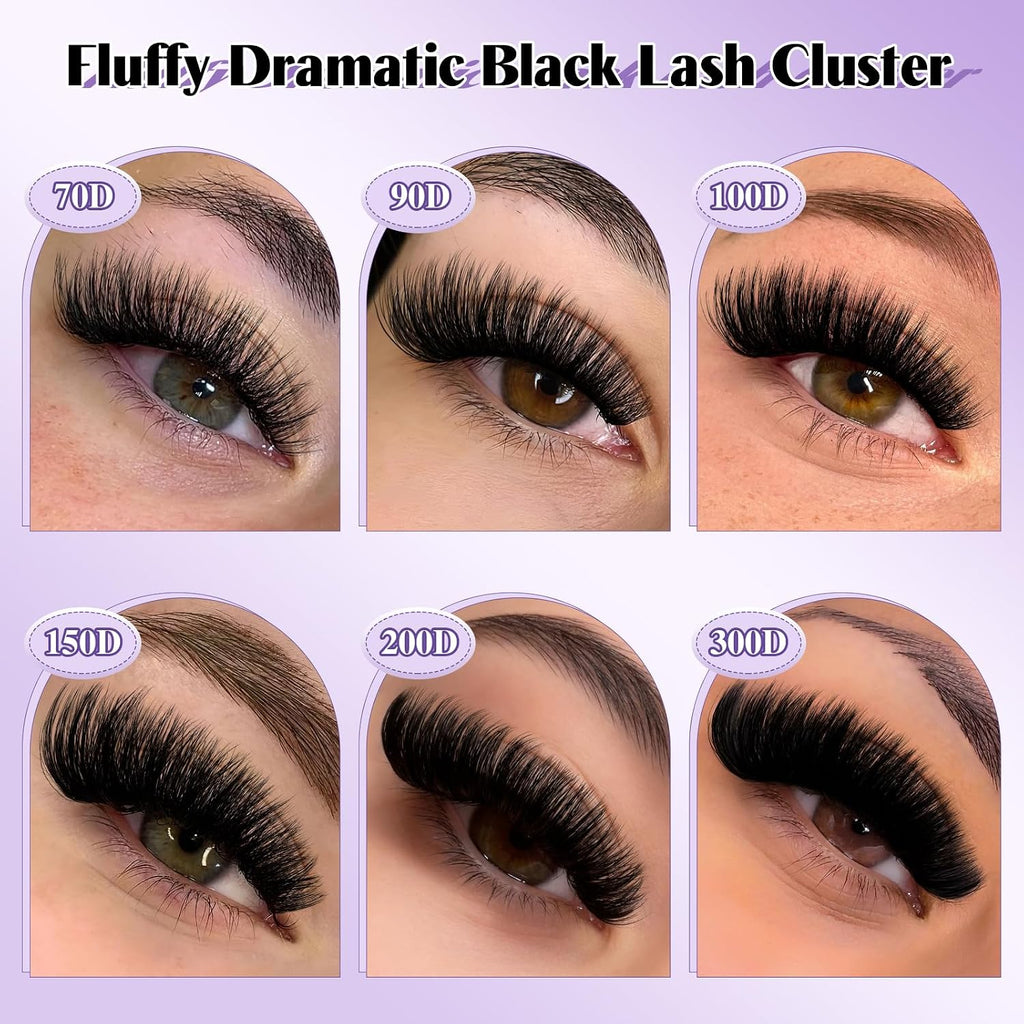 B&Q Fluffy Lash Clusters 200D,Dramatic Full Eyelash Clusters Volume 10-18mm