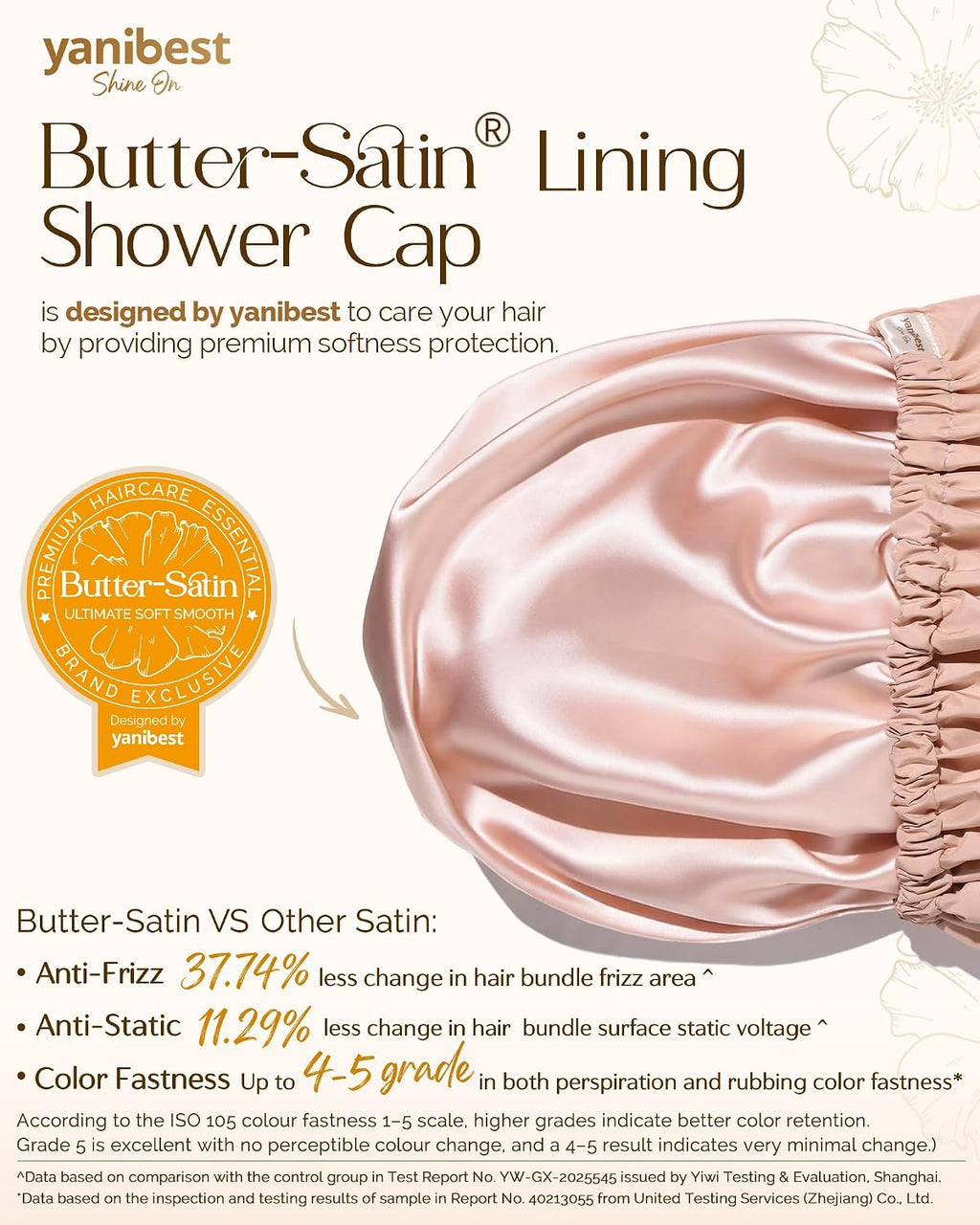 Yanibest Satin Lined Shower Cap, Reusable Waterproof Shower Caps for Women
