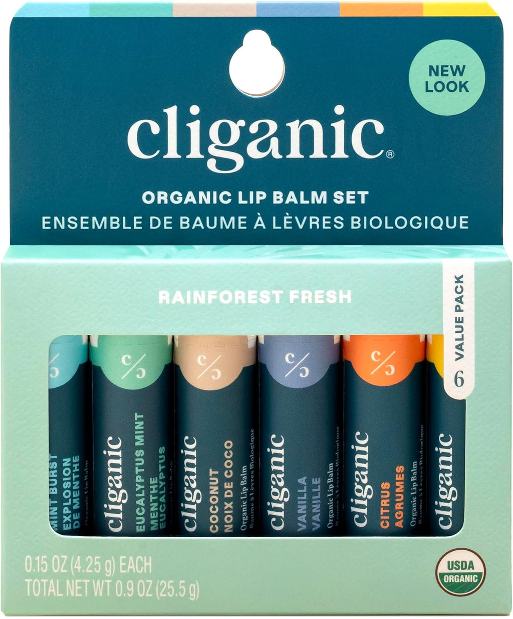 Cliganic Organic Lip Balm Set, 6 Flavors, 100% Natural for Dry Cracked Lips