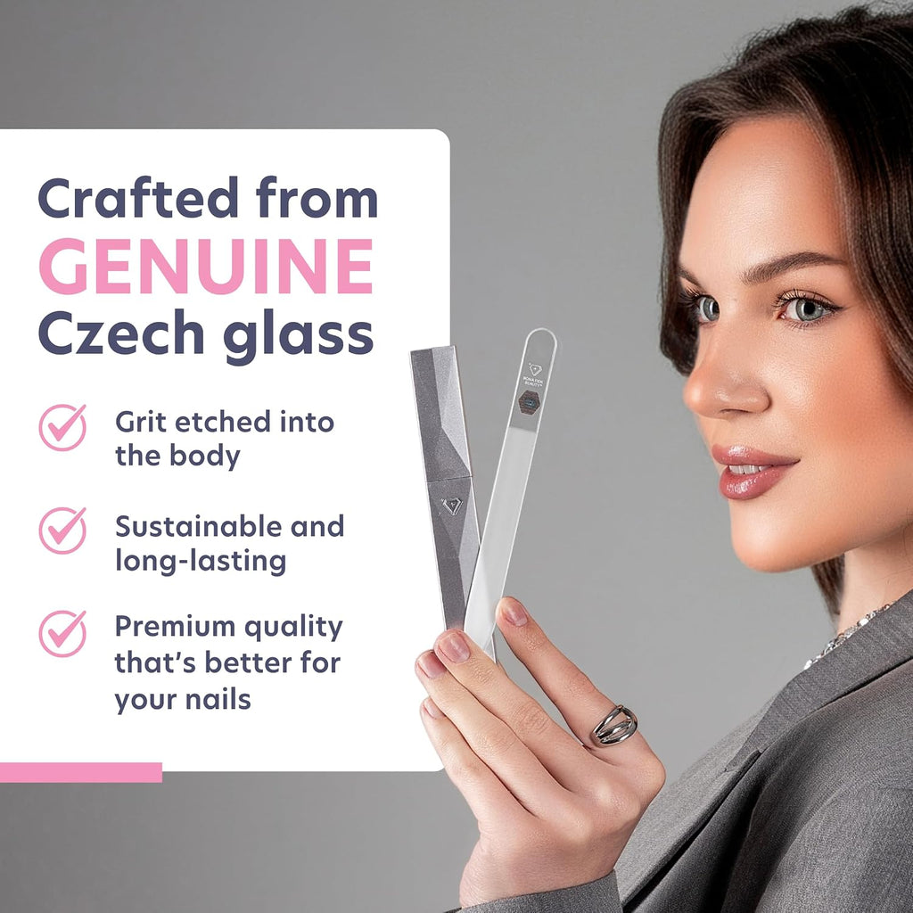 Bona Fide Beauty Czech Glass Nail File (Clear color) with Silver Hardcase