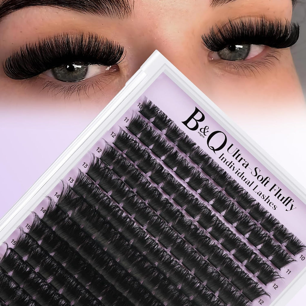 B&Q Fluffy Lash Clusters 200D,Dramatic Full Eyelash Clusters Volume 10-18mm