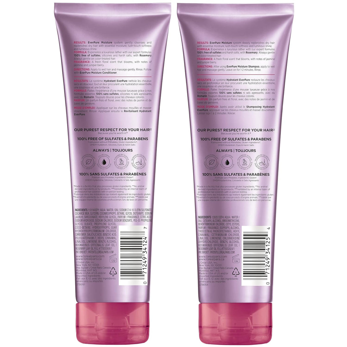 L'Oreal Paris EverPure Moisture Shampoo and Conditioner Set, Sulfate-Free Hair Care for Dry or Color-Treated Hair with R
