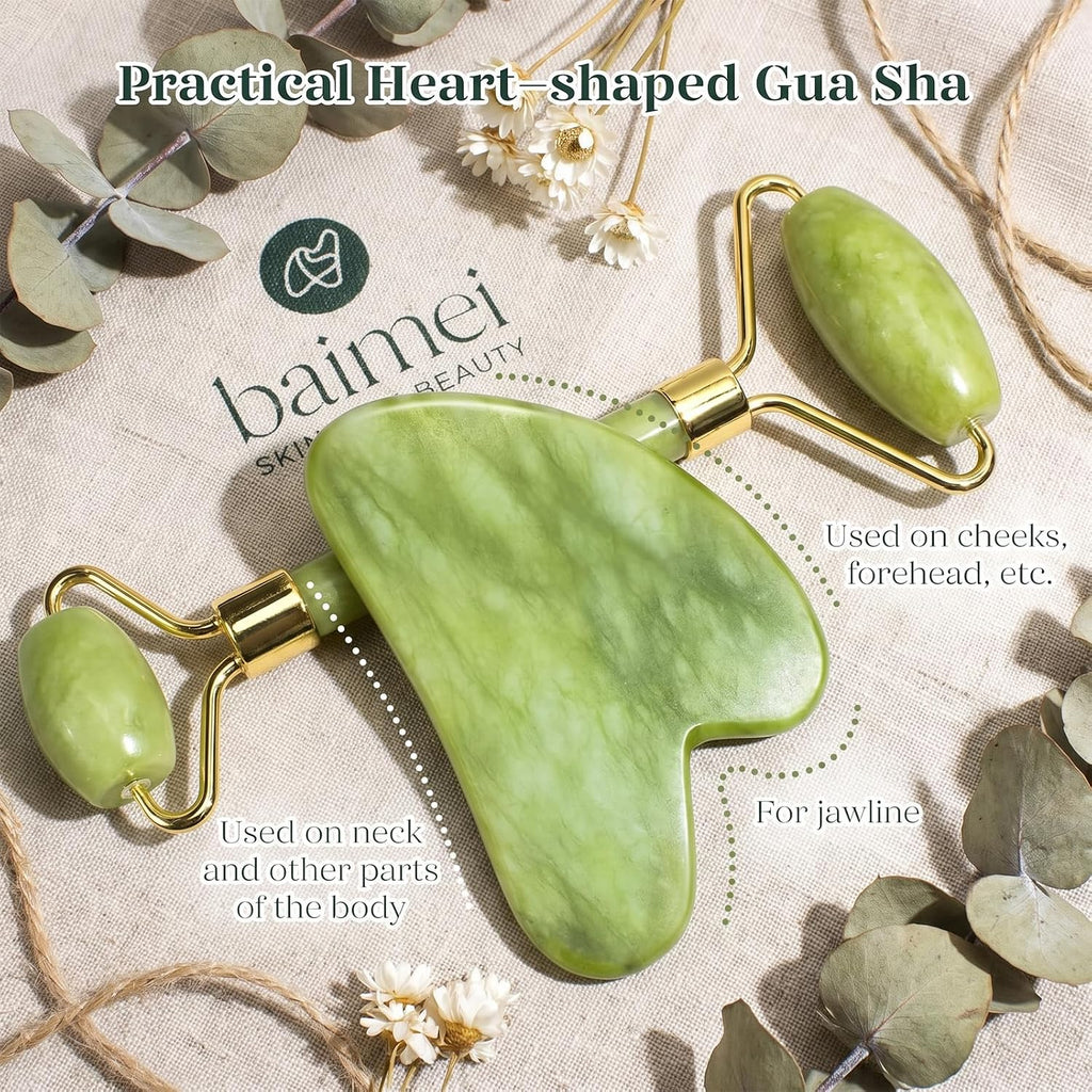 BAIMEI IcyMe Gua Sha & Jade Roller Set for Facial Sculpting and Relaxation