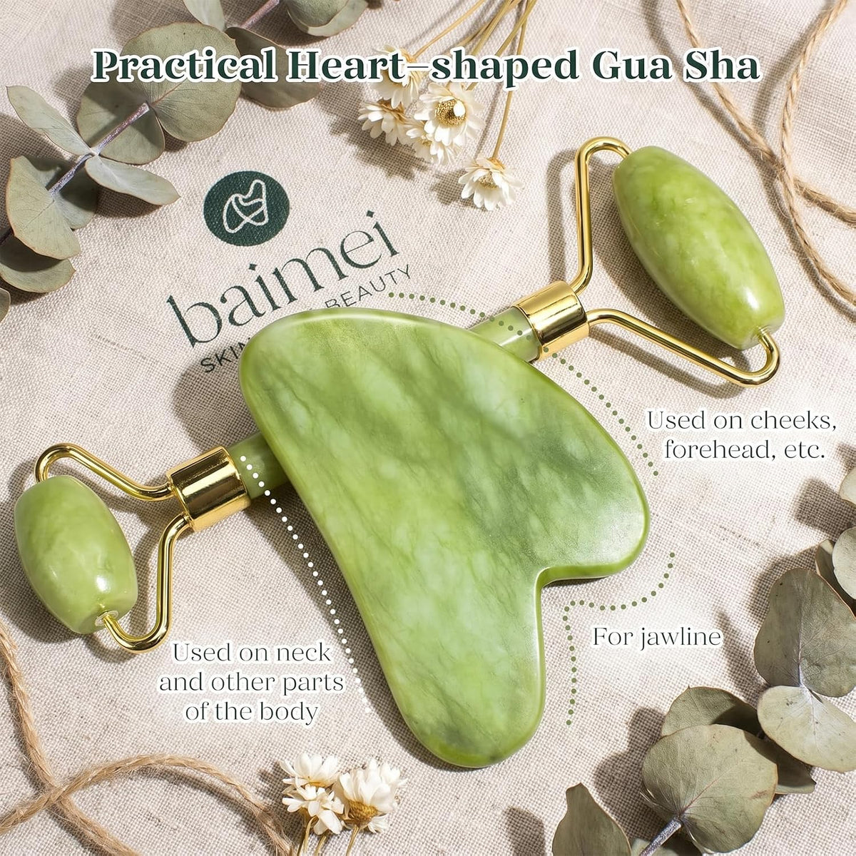 BAIMEI IcyMe Gua Sha & Jade Roller Set for Facial Sculpting and Relaxation